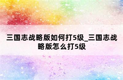 三国志战略版如何打5级_三国志战略版怎么打5级