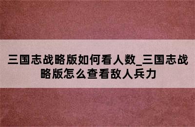 三国志战略版如何看人数_三国志战略版怎么查看敌人兵力