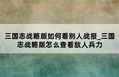 三国志战略版如何看别人战报_三国志战略版怎么查看敌人兵力