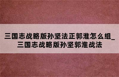 三国志战略版孙坚法正郭淮怎么组_三国志战略版孙坚郭淮战法