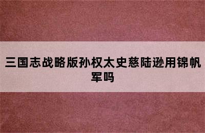 三国志战略版孙权太史慈陆逊用锦帆军吗