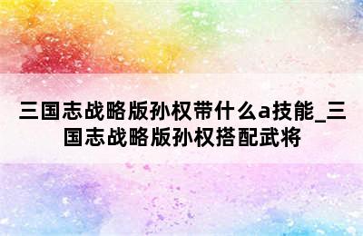 三国志战略版孙权带什么a技能_三国志战略版孙权搭配武将