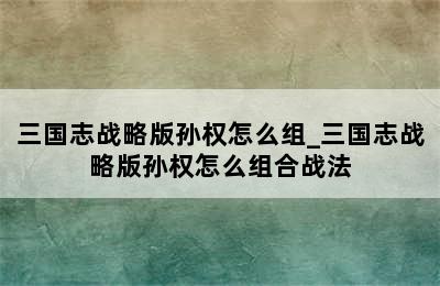 三国志战略版孙权怎么组_三国志战略版孙权怎么组合战法