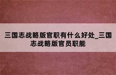 三国志战略版官职有什么好处_三国志战略版官员职能