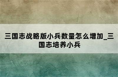 三国志战略版小兵数量怎么增加_三国志培养小兵