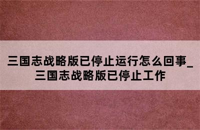 三国志战略版已停止运行怎么回事_三国志战略版已停止工作