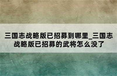 三国志战略版已招募到哪里_三国志战略版已招募的武将怎么没了