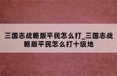 三国志战略版平民怎么打_三国志战略版平民怎么打十级地