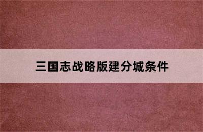 三国志战略版建分城条件