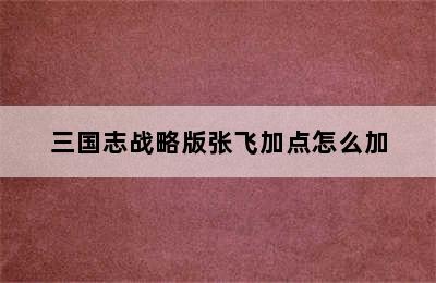 三国志战略版张飞加点怎么加