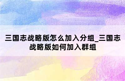 三国志战略版怎么加入分组_三国志战略版如何加入群组