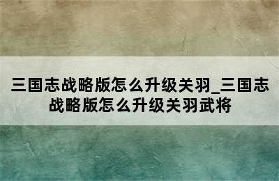 三国志战略版怎么升级关羽_三国志战略版怎么升级关羽武将