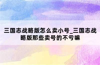 三国志战略版怎么卖小号_三国志战略版那些卖号的不亏嘛