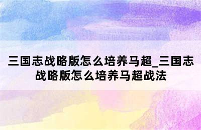 三国志战略版怎么培养马超_三国志战略版怎么培养马超战法