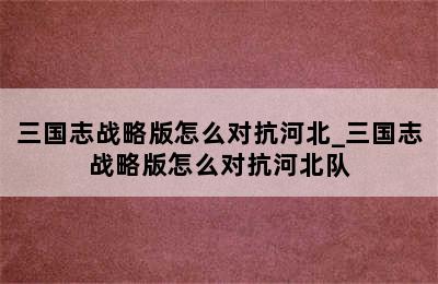 三国志战略版怎么对抗河北_三国志战略版怎么对抗河北队