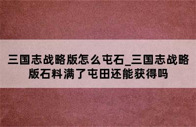 三国志战略版怎么屯石_三国志战略版石料满了屯田还能获得吗