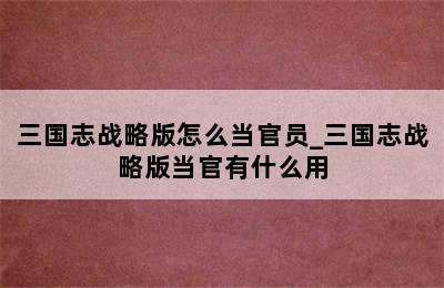 三国志战略版怎么当官员_三国志战略版当官有什么用