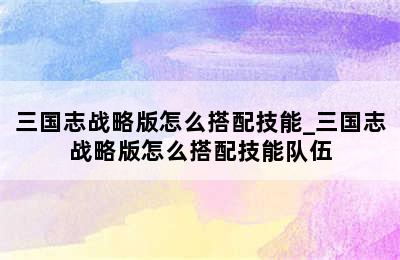 三国志战略版怎么搭配技能_三国志战略版怎么搭配技能队伍