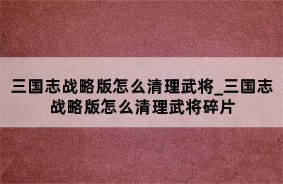 三国志战略版怎么清理武将_三国志战略版怎么清理武将碎片