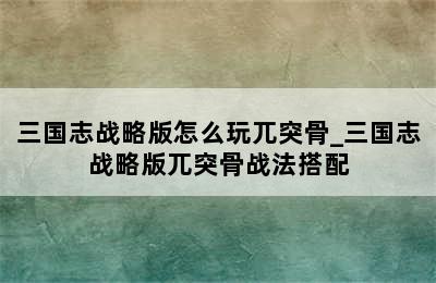 三国志战略版怎么玩兀突骨_三国志战略版兀突骨战法搭配