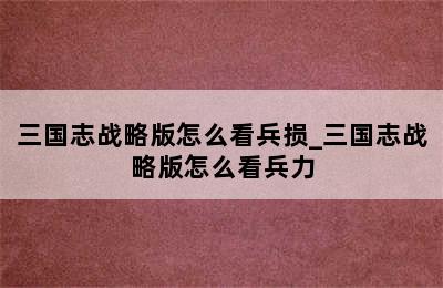 三国志战略版怎么看兵损_三国志战略版怎么看兵力