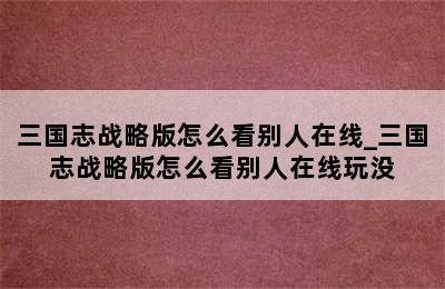 三国志战略版怎么看别人在线_三国志战略版怎么看别人在线玩没