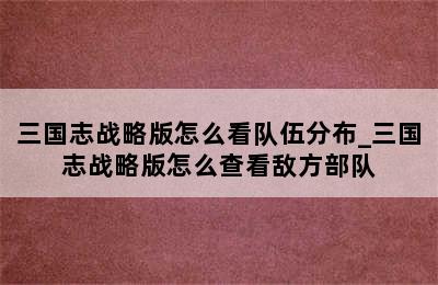 三国志战略版怎么看队伍分布_三国志战略版怎么查看敌方部队