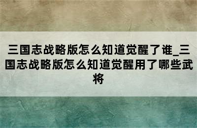 三国志战略版怎么知道觉醒了谁_三国志战略版怎么知道觉醒用了哪些武将