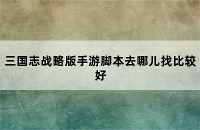 三国志战略版手游脚本去哪儿找比较好