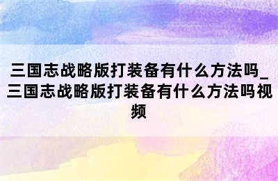 三国志战略版打装备有什么方法吗_三国志战略版打装备有什么方法吗视频