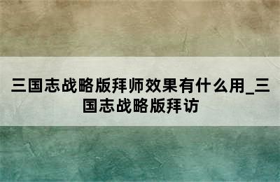 三国志战略版拜师效果有什么用_三国志战略版拜访