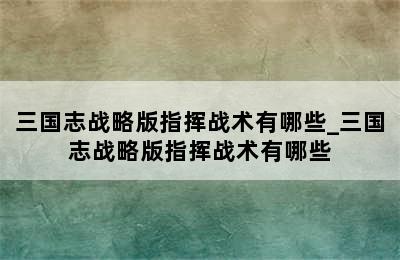 三国志战略版指挥战术有哪些_三国志战略版指挥战术有哪些