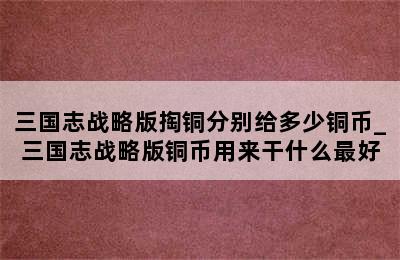 三国志战略版掏铜分别给多少铜币_三国志战略版铜币用来干什么最好