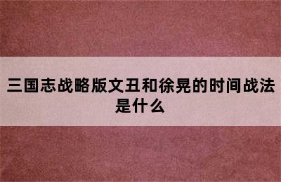 三国志战略版文丑和徐晃的时间战法是什么