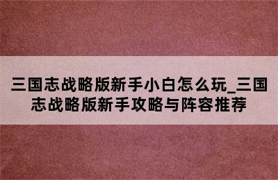 三国志战略版新手小白怎么玩_三国志战略版新手攻略与阵容推荐