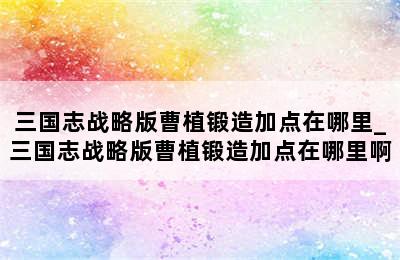 三国志战略版曹植锻造加点在哪里_三国志战略版曹植锻造加点在哪里啊