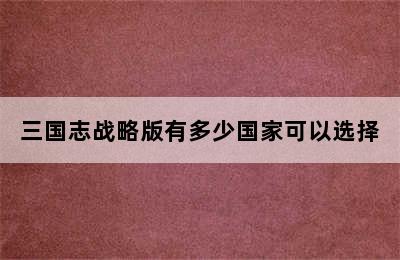 三国志战略版有多少国家可以选择