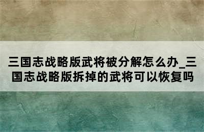 三国志战略版武将被分解怎么办_三国志战略版拆掉的武将可以恢复吗