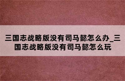 三国志战略版没有司马懿怎么办_三国志战略版没有司马懿怎么玩