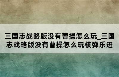 三国志战略版没有曹操怎么玩_三国志战略版没有曹操怎么玩核弹乐进