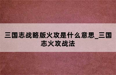 三国志战略版火攻是什么意思_三国志火攻战法