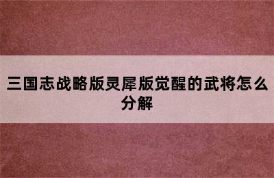 三国志战略版灵犀版觉醒的武将怎么分解