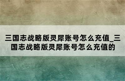 三国志战略版灵犀账号怎么充值_三国志战略版灵犀账号怎么充值的