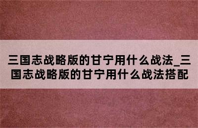 三国志战略版的甘宁用什么战法_三国志战略版的甘宁用什么战法搭配