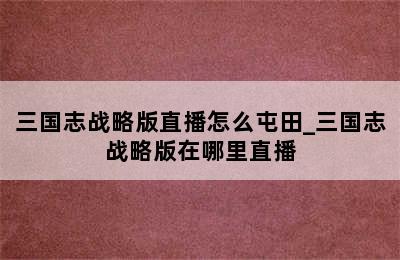 三国志战略版直播怎么屯田_三国志战略版在哪里直播