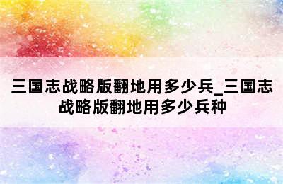 三国志战略版翻地用多少兵_三国志战略版翻地用多少兵种