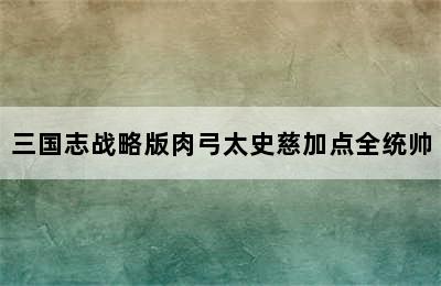 三国志战略版肉弓太史慈加点全统帅