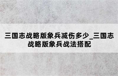 三国志战略版象兵减伤多少_三国志战略版象兵战法搭配