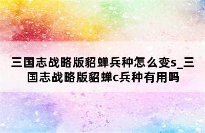 三国志战略版貂蝉兵种怎么变s_三国志战略版貂蝉c兵种有用吗