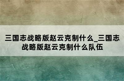 三国志战略版赵云克制什么_三国志战略版赵云克制什么队伍